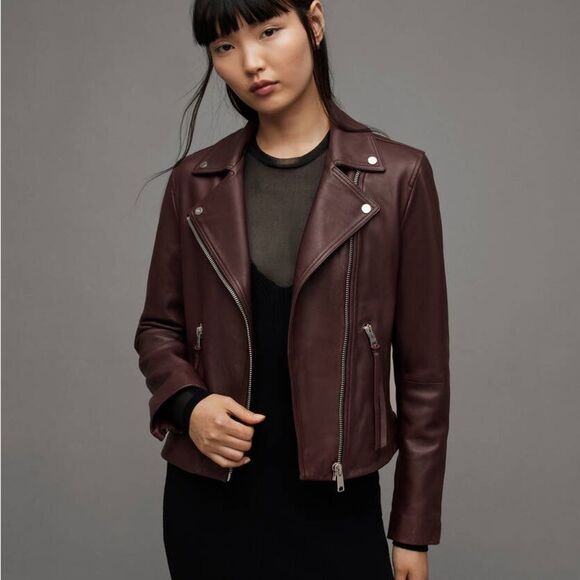 Allsaints Dalby Biker Jacket Brown 2 - Picture 7 of 7